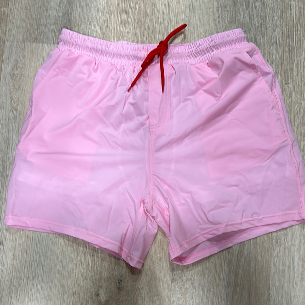 Pink Men’s Shorts with Red Drawstring